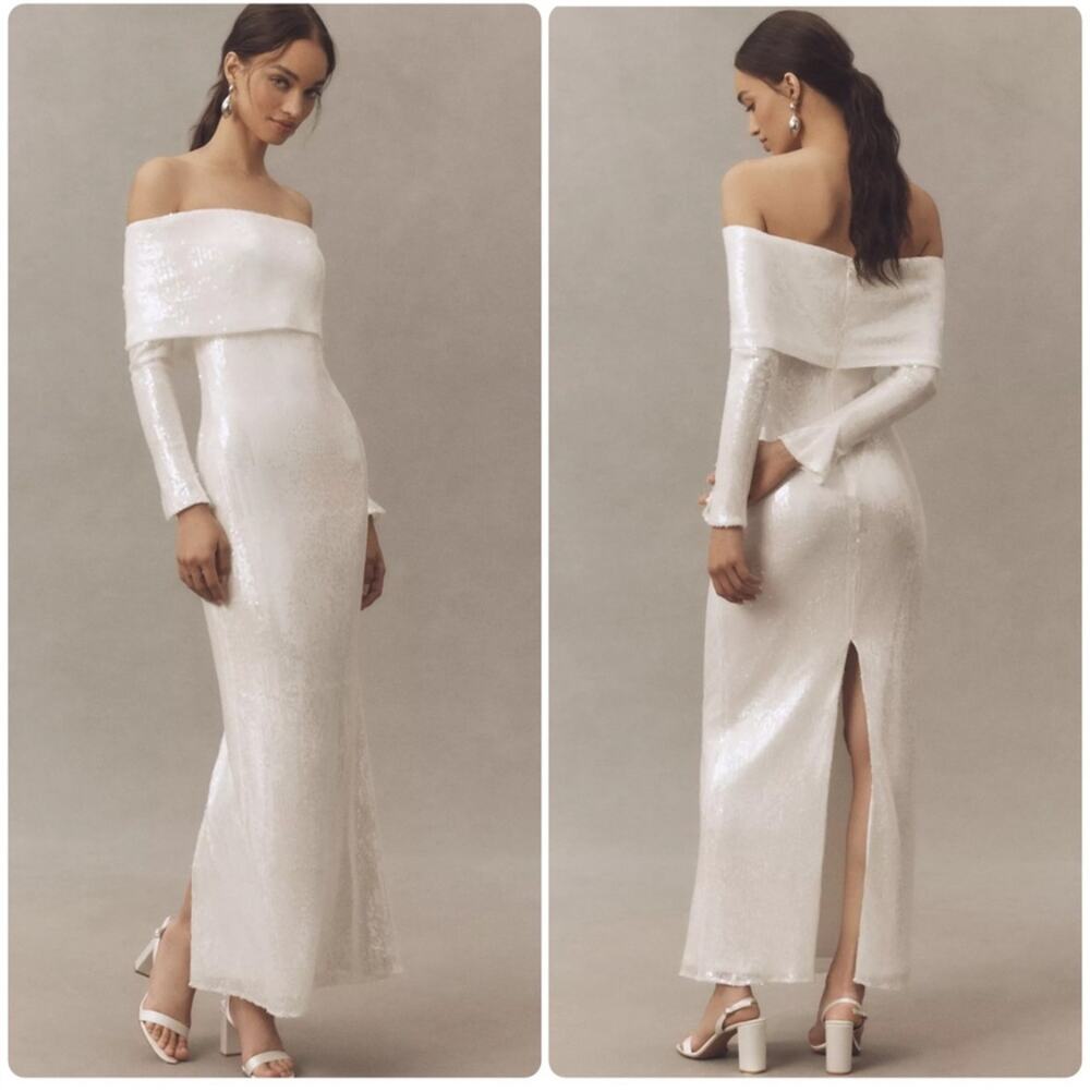Anthro Mare Mare Long Sleeve Off Shoulder Knit Sequin Stretch Knit Dress
